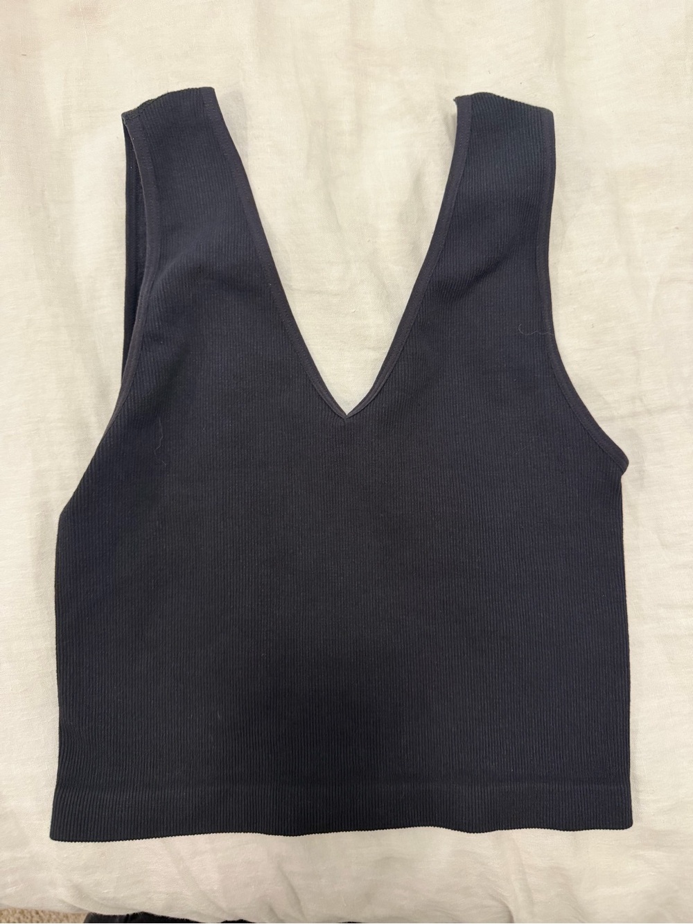 By Together Black Ribbed V-Neck Crop Tank